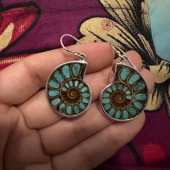 Natural Turquoise Inlay Earrings boho sea shell nautical Anthropology